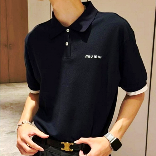 MIUMIU 자수로고 레이어드 PK 반팔셔츠