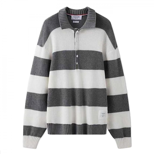 THOM BROWNE 럭비 스트라이프 니티드 폴로