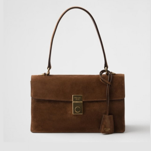 프라다 미디엄 스웨이드 숄더백 코코아 브라운