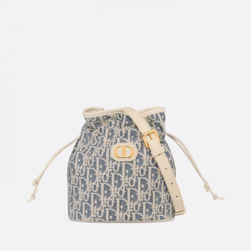 디올 30 Montaigne 드로우스트링 미니 버킷백 - 블루 Dior Oblique 라피아