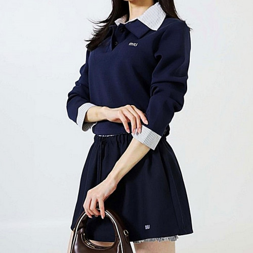 MIUMIU 포플린 폴로셔츠 & 바타비아 스커트 SET