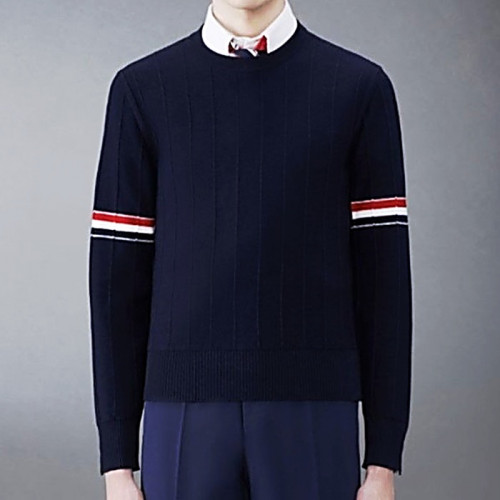 THOM BROWNE 골지 스트라이프패턴 양모 라운드 니트