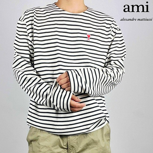 AMI 보트넥 스트라이프 롱슬리브