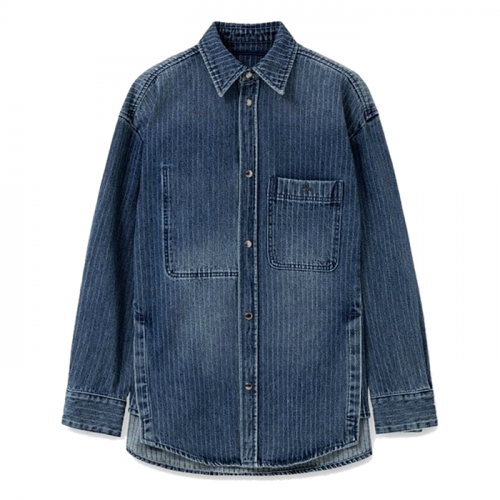 WOOYOUNGMI 솔리드로고 스트라이프 데님셔츠