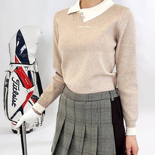 CALLAWAY 펄 버튼 사이드 카라긴팔