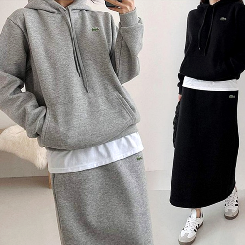 LACOSTE 후드맨투맨 롱스커트 기모 SET