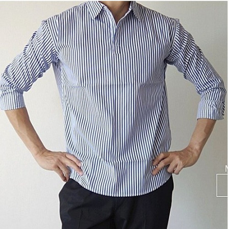 몽클*어 스트라이프 반오픈 셔츠