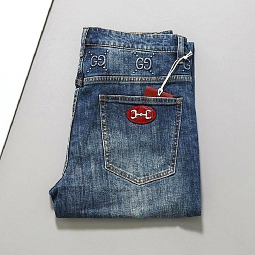 GUCCI 에나멜 홀스빗 포켓 패치 GG 엠보 데님 팬츠