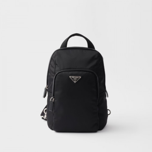 프*다 리나일론 및 사피아노 가죽 백팩 - 블랙