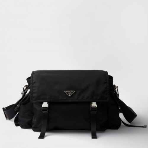 프*다 익스플로어 리나일론 및 가죽 백 - 블랙