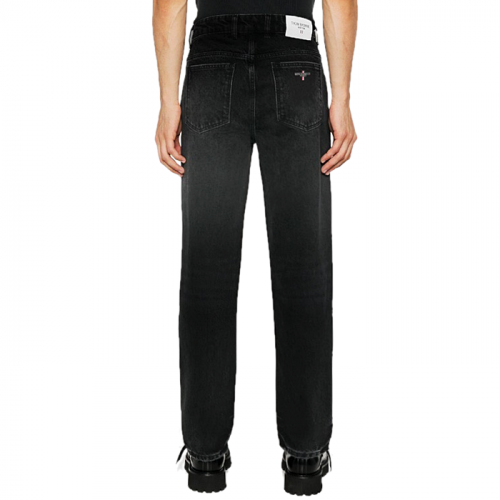 THOM BROWNE 스틸로고 화이트패치 밍크융 흑청 슬림진