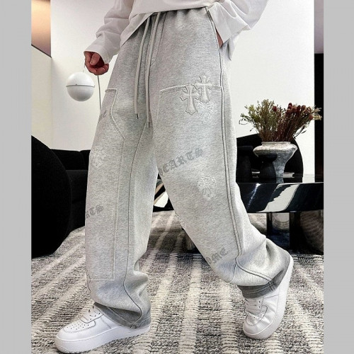 Chrome hearts 레더 패치 코튼 와이드 스웻팬츠