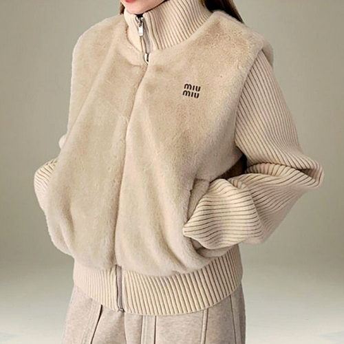 MIUMIU 하이넥 니트퍼 집업