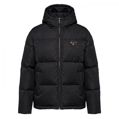 PRADA 자카드 라인드 다운후디드 자켓