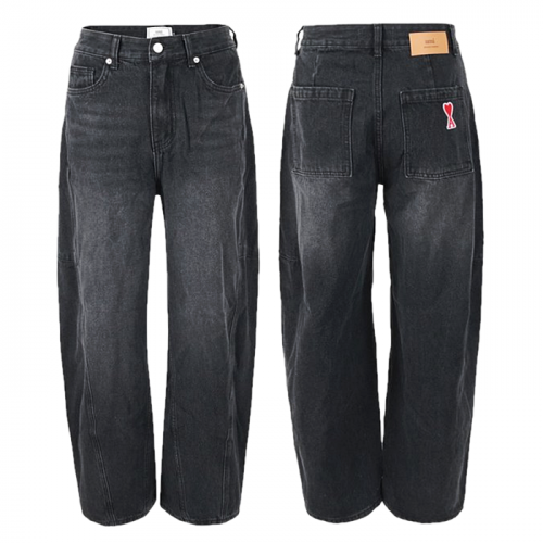 AMI 안기모 블랙 벌룬와이드 솔트워싱 팬츠