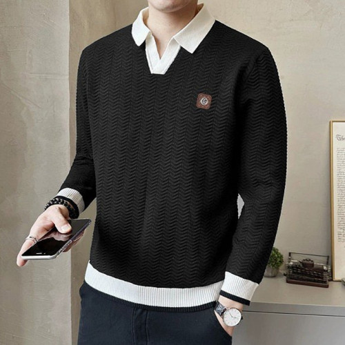 GUC*I 스틸로고 배색 카라 롱슬리브 니트