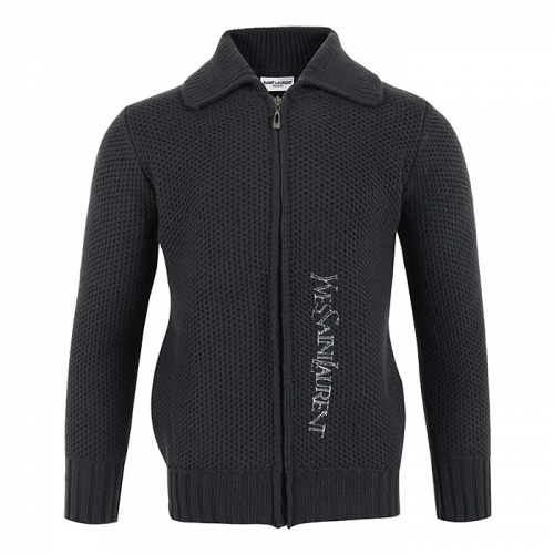 SAINT LAURENT 레터링 자수 와플 니트 집업