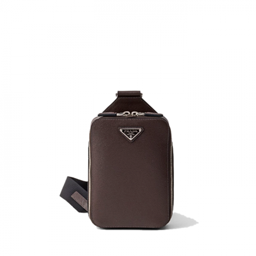 PRADA 브리크 사피아노 레더 백 - 커피브라운