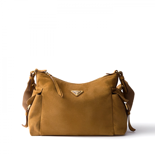 PRADA 익스플로어 라지 스웨이드 핸드백 - 시나몬
