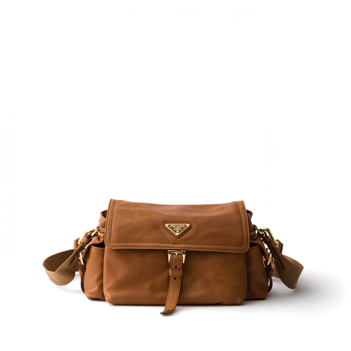 PRADA 익스플로어 미디엄 나파 레더 숄더백 - 캐러멜