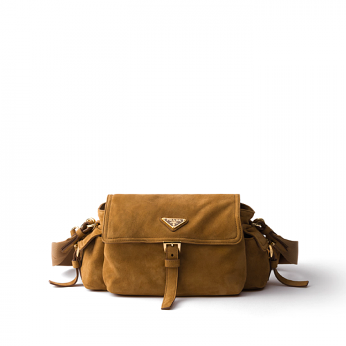 PRADA 익스플로어 미디엄 스웨이드 숄더 백 -  시나몬