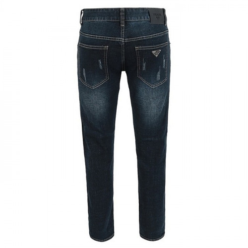 PRADA 진청 스크래치 워싱 슬림팬츠