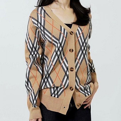 BURBERRY 체크 소매 포인트 라운드 가디건