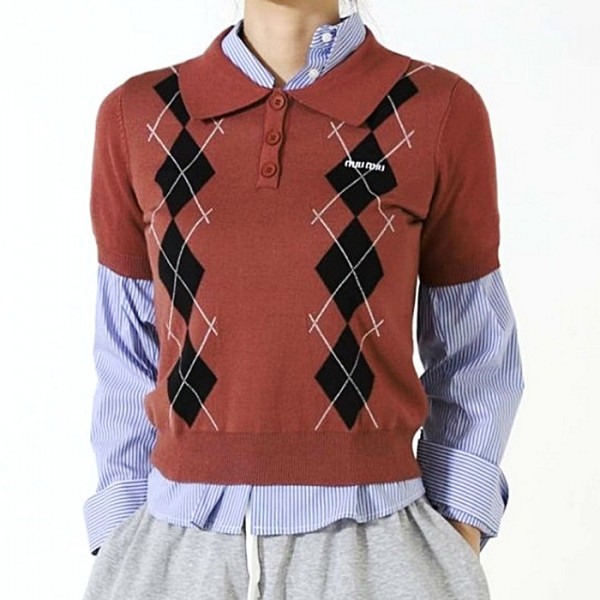 MIUMIU 인타르시아 울 캐시 니트 스웨터