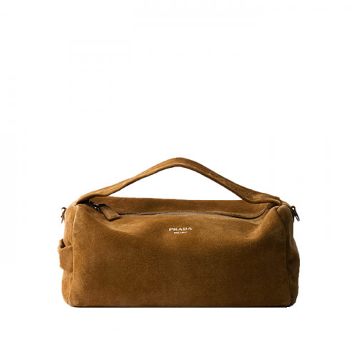 PRADA 스웨이드 핸들 숄더백  - 시나몬