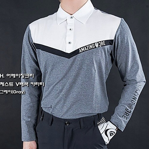 어메이징*리 체스트 V배색 카라티셔츠