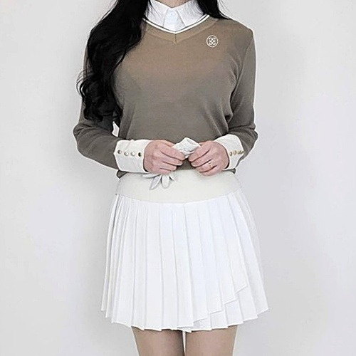 지*어 배색 브이 카라긴팔