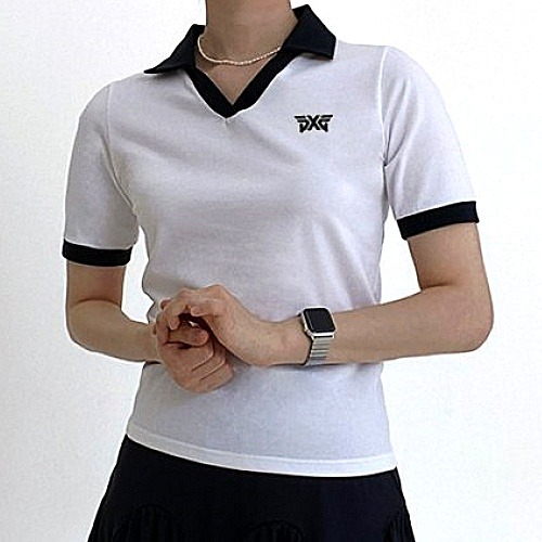 P*G 여성 브이 오픈카라 반팔