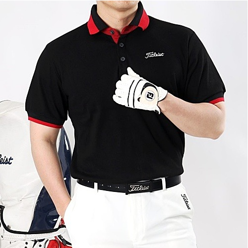 타이틀리*트 카라 투톤 배색 면 반팔