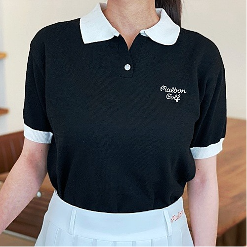 MALBON 버킷 옐로우로고 니트카라 - 블랙