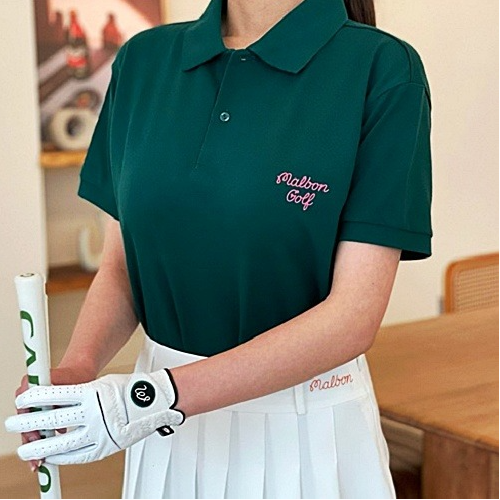 MALBON 버킷 핑크로고 포인트 카라T