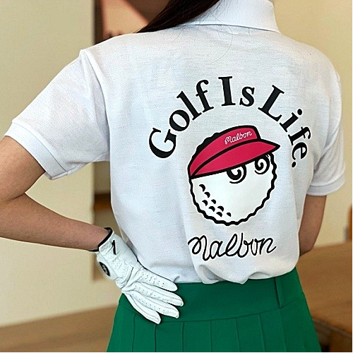 MALBON 버킷 핑크로고 포인트 카라T