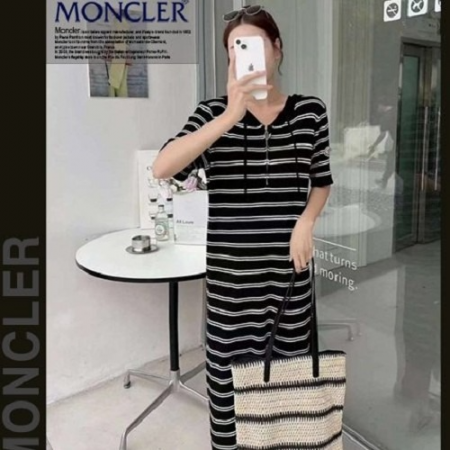 몽클*어 후드 집업 ST 반팔 롱 니트 원피스