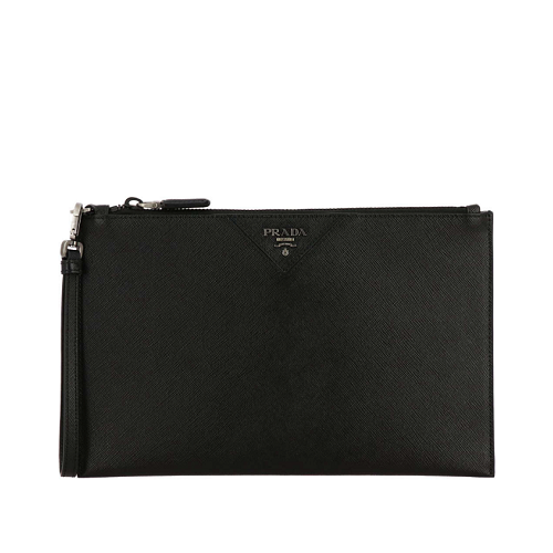 PRADA 사피아노 로고 레더 클러치