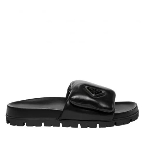 프라다 소프트 패딩 나파 가죽 슬라이드 블랙