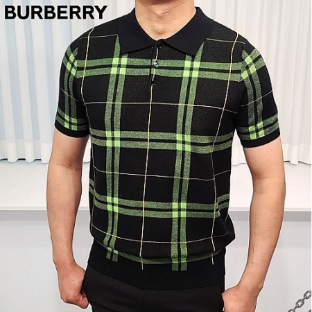 버*리 타탄체크 반팔 카라 니트