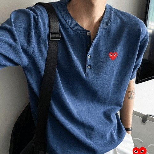 꼼데가*송 머슬핏 포멀 헨리넥 반팔니트