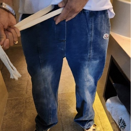 MONCL*R 절개 밴딩 와이드청바지