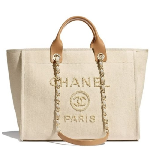 샤* 진주 골드 메탈 체인 도빌백-베이지