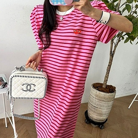 꼼데가*송 단가라 퍼프 원피스