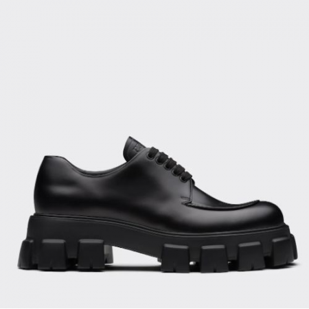 프라다 모놀리스 브러시드 가죽 레이스업 슈즈