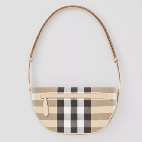 버*리 스몰 체크 캔버스 레더 올림피아 백