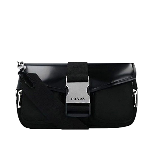 PRADA 나일론 및 브러시드 가죽 숄더 백