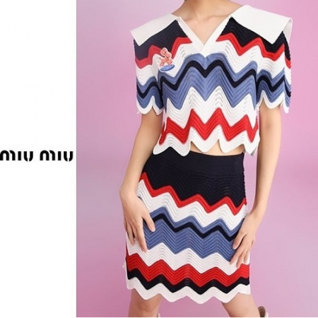 미우*우 푸들 물결 니트 투피스