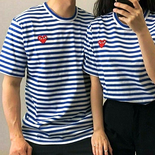 COMME des GARÇONS 하트 단가라 반팔 티셔츠