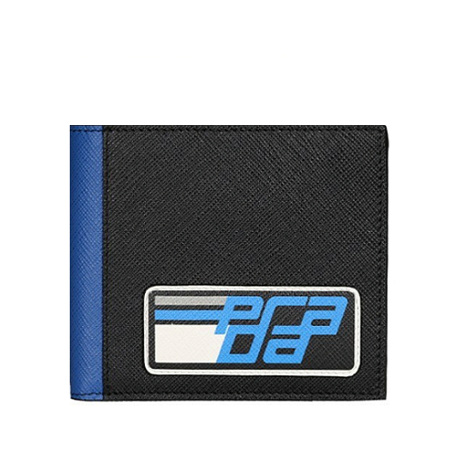 PRADA  블루패치 블랙 반지갑